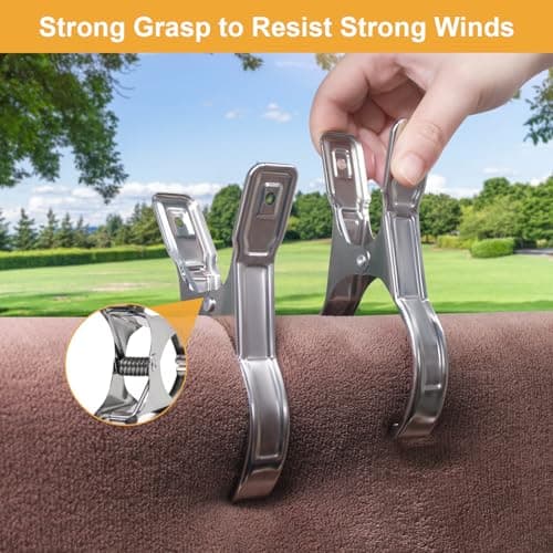 Coideal Metal Pool Cover Clips - 10 Pcs Large Beach Towel Chair Clips 5.5 Inch Stainless Steel Clothes Pins Quilt Clamps Windproof for Sunbed Lounge Cruise (14cm) — view 2