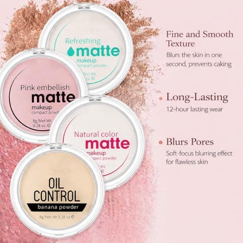 Pink Matte Makeup Compact Powder for Face Brightening & Setting - Lightweight Pressed Powder with Included Puff, Smooth Texture & Soft Matte Finish, 8g Travel-Friendly Case (Pink) — view 2