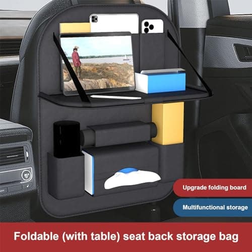 Car Organizer - Car Storage Bag with Folding Table, Faux Leather Car Organizer, Travel Storage Bag with Multiple Compartments, Car Seat Backrest Protection — view 4