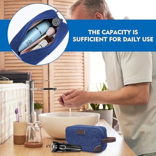 Toiletry Bag Men, Wash Bags for Men with Zipper Large Capacity Travel Bag, Portable Canvas Shaving Bag, Toiletry Bags Coin Purse Key Makeup Bag Storage Bag for Travel Gym Bathroom (Blue) — view 5