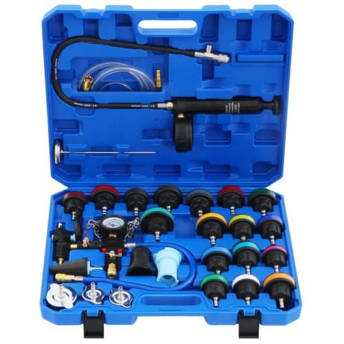 LIKEEM 28PCS Coolant Pressure Tester Kit, Universal Radiator Leak Detector with Vacuum Purge and Coolant Refill Tool, Complete Cooling System Test Set with Multi-Size Adapters for Most Car Brands