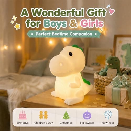 Kids Night Light Squishy Dinosaur Nightlight for Kids Room 7 Color Changing Children Bedside Lamp Portable Rechargeable Touch Dimmable Baby Silicone Cute Night Light Dinosaur Lamp for Boys Girls — view 6
