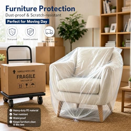 TQIOQIY Large Plastic Bags 5 Pack - 150x150cm Jumbo Clear Storage Bags, Heavy Duty Moving for Furniture Suitcase Luggage Cover, Big PE Bags for Home Attic — view 6