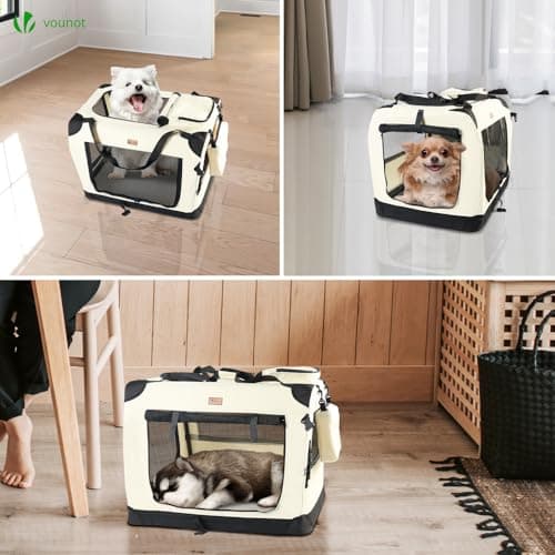 VOUNOT Pet Carrier Bag Portable Foldable Dog Cat Travel Carrier Bag, 3 Entry Doors, Breathable Mesh and Padded Handles, S Beige — view 6