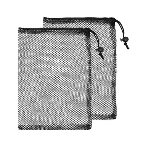 2 PCS Large Mesh Drawstring Bag, Black Nylon Net Bags, MeshStuff Sack Storage Bags, Lightweight Mesh Swimming Bag, for Swimming Beach Pool Sand Toys Equipment Travel and Sports