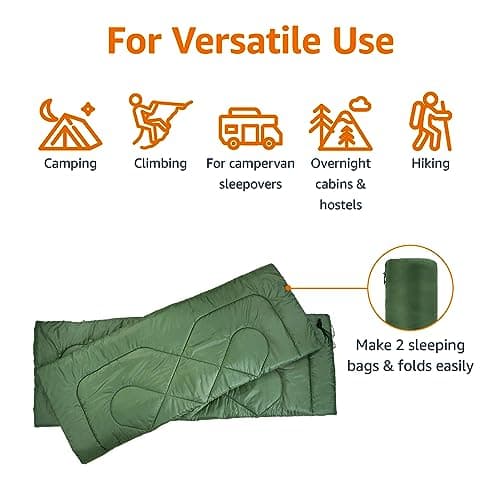 Amazon Basics Lightweight, Warm 3-Season Backpacking Rectangular Sleeping Bag For Camping and Hiking, Two Person Queen Sized, Double, Olive Green — view 4