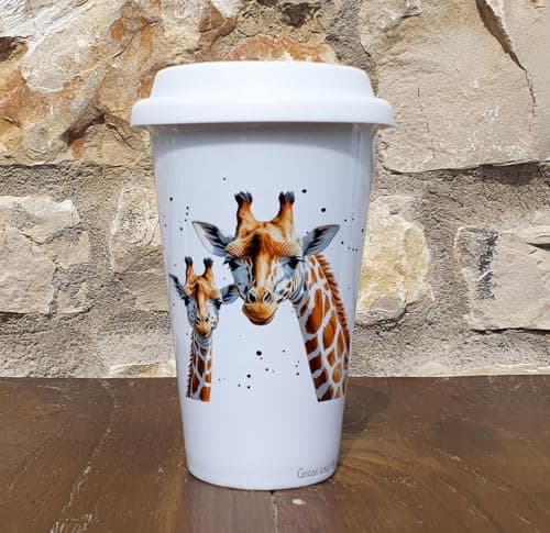 Personalised Giraffe Travel Mug, Gift for Safari Lover, Thank you present for Zoo Animal Lover, Hot Drinks Flask, Insulated Coffee Cup — view 2