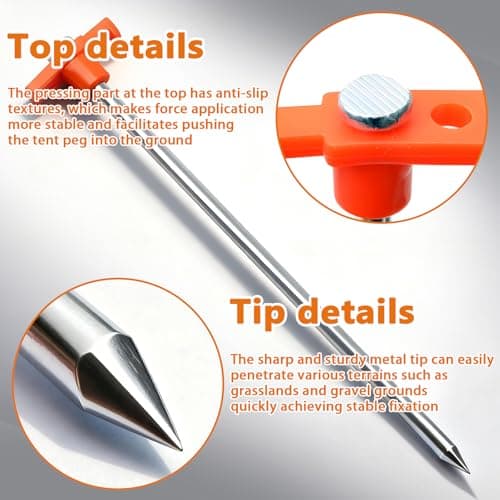 20 Pack Tent Pegs Metal Heavy Duty Camping Pegs Awning & Hard Ground Long Steel Ground Stakes Metal Tent Pegs for General Purpose, Hard ground, Tents, Camping for All Ground Types Outdoor (Orange) — view 3