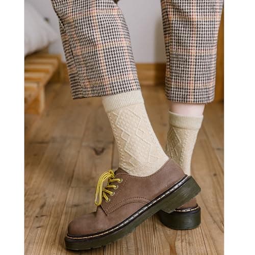 KIXZSAZ 2PCS Thermal Socks Thickened Solid Retro Wool Sock Coldproof Durable Stockings Footwear Winter Travel Birthday, Khaki — view 6