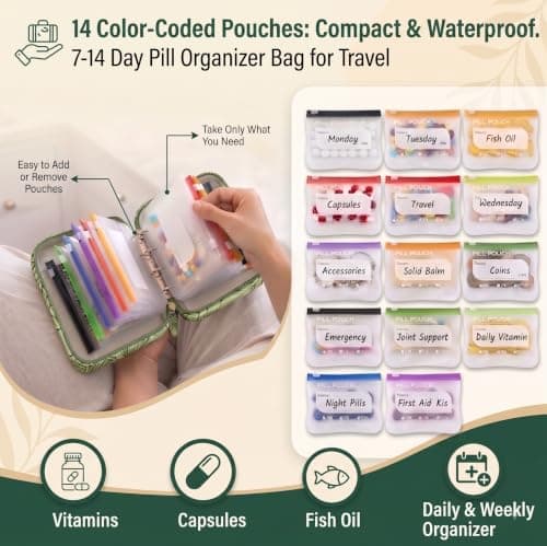 CCWORAN Waterproof Pill Pouch Travel Weekly 7-14 Day Tablet Pill Organiser — view 3