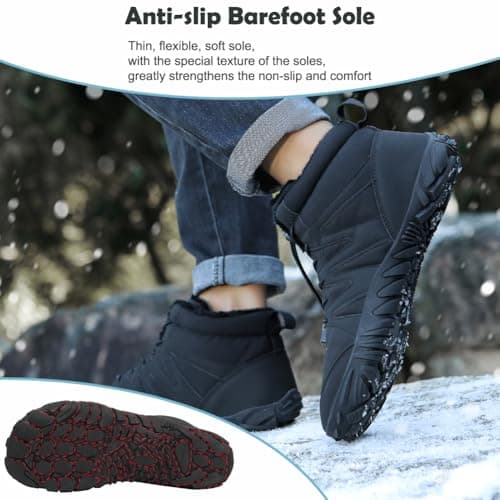 Fadezar Barefoot Boots Men Women Waterproof Snow Walking Boot Warm Fur Lining Barefoot Shoes Anti-slip Hiking Shoes 1699 Black UK 6 (CN 40) — view 4