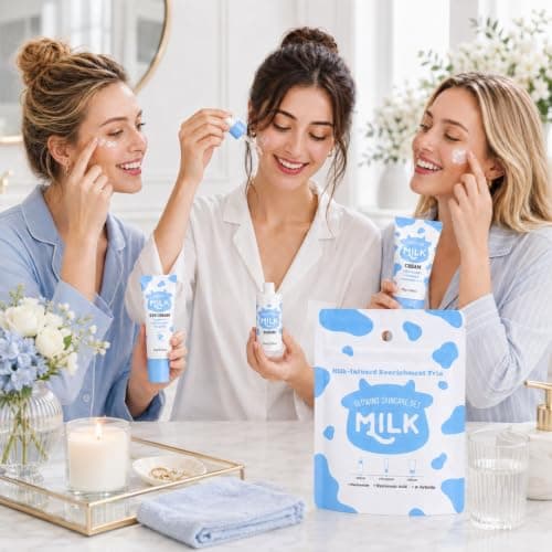 Milk Skincare Set, 3pcs Travel Essentials With Serum, Eye Cream And Moisturiser, Travel Friendly Gift For Her, Women’s Birthday Presents, Teen Girl Daily Routine Pouch, Hydrate and Nourish — view 6