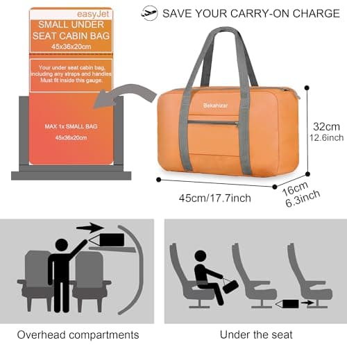 for Easyjet Airlines Cabin Bags 45x32x16 Underseat Travel Cabin Bag 25L Carry on Hand Luggage Weekend Holdall Bag for Men and Women (Orange) — view 2