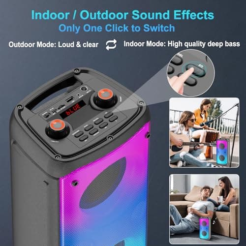Bluetooth Speaker Wireless, 80W Peak Wireless TWS Portable Outdoor Party Speakers with Subwoofer, Deep Bass, 6 LED Colorful Lights, Loud Stereo Sound Boombox for Party, Home, Camping, Travel (Black) — view 5