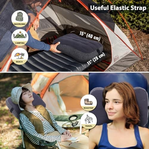 TREKOLOGY Inflatable Camping Pillow - Travel Pillows for Backpacking, Beach & Airplane - Blow Up Head & Neck Support Camp Cushion with Removable Cover, Adjustable Attachment Strap & Storage Bag (Grey) — view 5