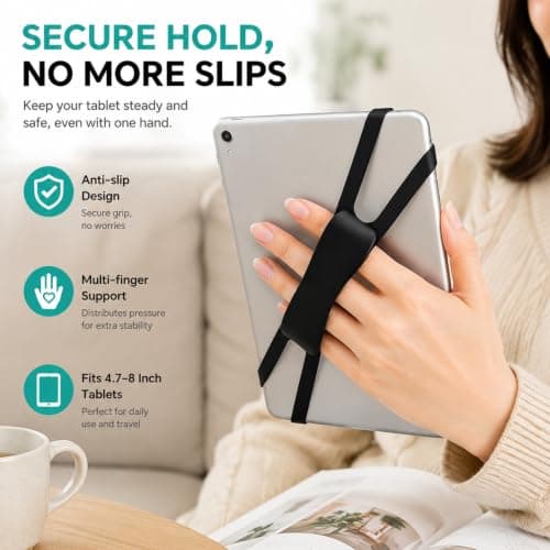 1 Pcs Comfortable Hand Strap Holder Compatible with Kindle,Secure Lightweight Finger Grip Holder for Reading in Bed,for 4.7-8 inch Device,Compatible with Kindle Paperwhite/Kobo/E-Books/Oasis/Tablets ﻿ — view 6