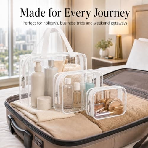 iMaMa Clear Toiletry Bags, 3 Pack Travel Wash and Makeup Bag Set-White — view 6
