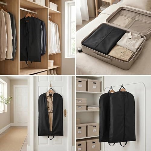 2 Pack Premium Suit Bags for Men & Women, Black Garment Bags with Handles & Full Zipper, Breathable Dust Covers for Clothes Storage Travel, Foldable Suit Carrier for Coats, Dresses Jackets (2) — view 6