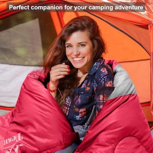 Tesmien Sleeping Bag for Adults & Kids 3-4 Season Warm Weather and Winter Lightweight, Waterproof for Teens, Men's Indoor & Outdoor Camping/Traveling/Hiking, Red Grey — view 6