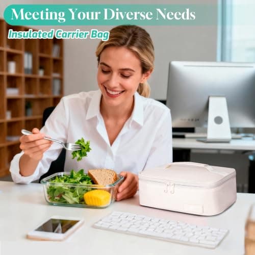 NOL Natural Organic Lifestyle Lunch Bag for Adults – Compact Insulated Lunch Box with Food-Grade Aluminum Lining, Leak-Proof Cooler for Work, Travel | Portable Thermal Meal Tote with Handle, Cream — view 5