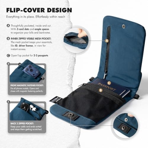 VULKIT Multifunctional Crossbody Phone Bags Lightweight Nylon Shoulder Bag RFID Blocking Family Passport Holder for Men Women Teenagers Outdoor Travel Casual Daily — view 6