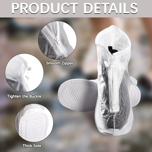 Waterproof Shoe Covers, Slip Resistant Silicone Shoe Cover, Reusable Rainproof Shoe Covers for Outdoor Walking and Cycling, Transparent White L — view 3