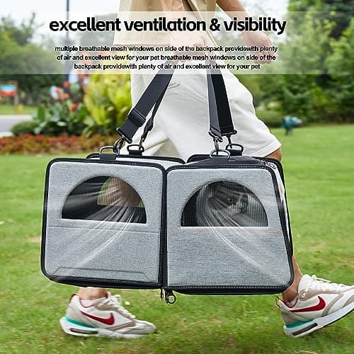 ICREATE.X Large Cat Carrier, Travel Litter Box for Cats, Collapsible Dog Crate, One for Litter Box and soft cat cage 2-in-1 Double Pet Carrier bag — view 5