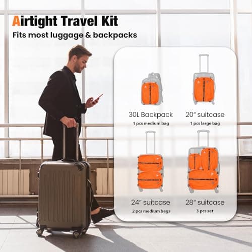 ESCRODOI 3-Size Set Vacuum Bags for Travel with Pump,Reusable,Orange — view 5