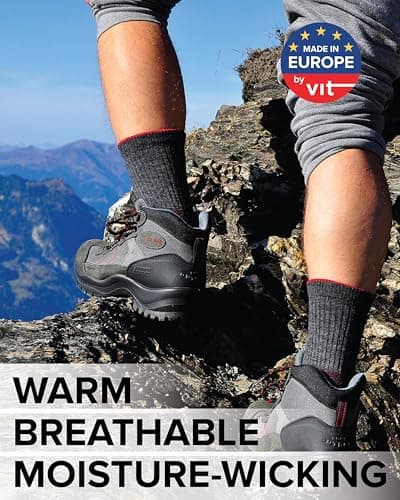 vitsocks Men's Outdoor Hiking Walking MERINO WOOL Thick Boot Socks, Anti-Blister Cushioned Warm Wicking Trekking Camping, 2-pack: olive grey, 9.5-12 uk — view 3
