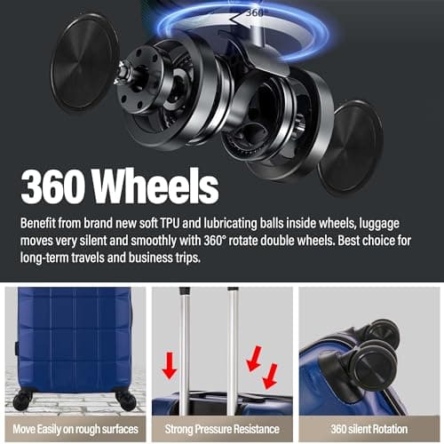 ATX Luggage Medium Suitcase on 4 Dual Spinner Wheels Super Lightweight ABS Hard Shell Hold Check in with Built-in TSA Lock (Midnight Blue, 65Liter) — view 3