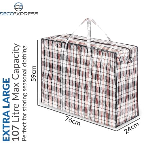 DECO EXPRESS Laundry Bags XXL, Pack of 8, 107L Strong, Durable & Reusable Extra Large Storage Bags with Zips, Ideal for Moving, Shopping, Packing, Laundry & Clothes Storage (76 X 59 X 24 CM) — view 3