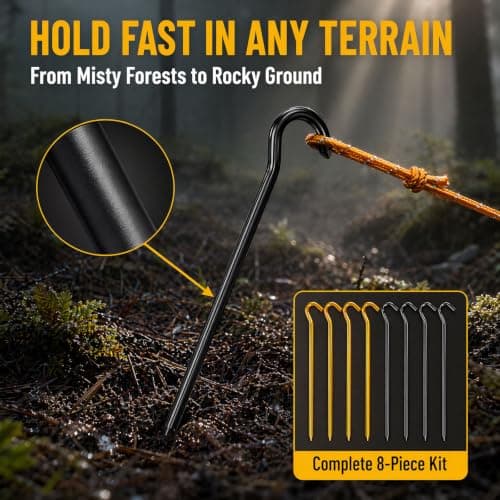 Msjuwek Heavy Duty Tent Pegs, 18cm Aluminium Alloy, Hexagonal, 8-Pack, for Camping, Backpacking, Hiking and Garden Netting, with Storage Bag — view 3