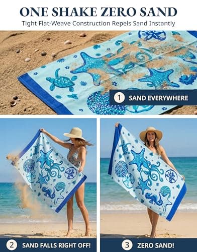 LANE LINEN Turkish Beach Towels Set of 6, Cotton Rich Oversized Beach Towel, Lightweight Beach essentials For Women, Large Pool Towel, Absorbent & Quick Dry, Sand Free Beach Towel, 39"x71" - Aqua — view 5