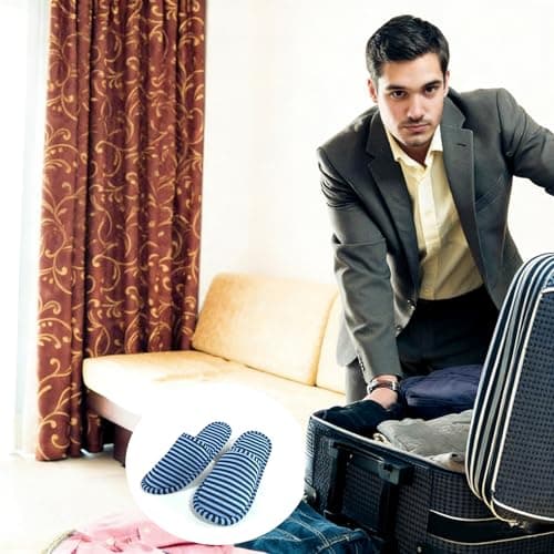 EQLEF Outdoor Travel Foldable Portable Non-Disposable Slipper, Medium, Blue Stripes — view 2