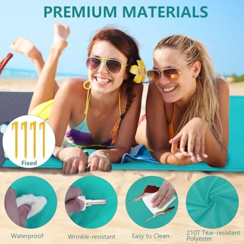 flintronic Beach Blanket Sandproof, Beach Mat Sand Free, Large Picnic Blanket Waterproof, 210 x 200cm, for 4-6 Adults, for Camping, Hiking, Beach, Picnic — view 4