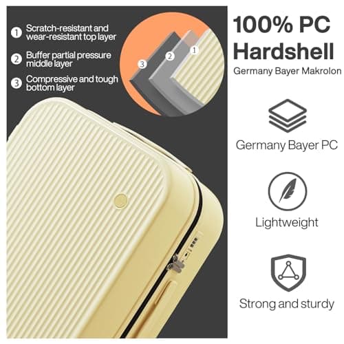mixi Luggage with Spinner Wheels Hardshell Lightweight Rolling Suitcases PC with Cover & TSA Lock for Business Travel, Lark Yellow TSA2, 0 — view 5