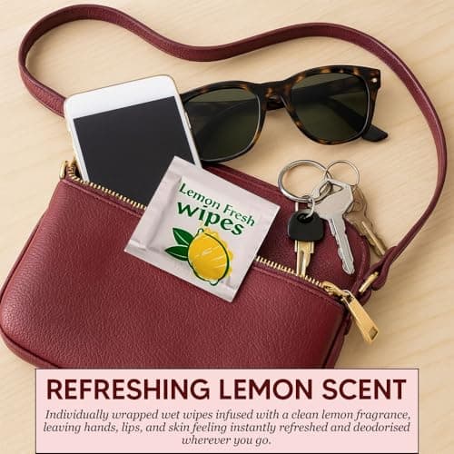 200pcs Lemon Fresh Hand Wipes Individually Wrapped Disposable Moist Towelettes Travel Size Refreshing Hand and Surface Cleaning Wipes for Restaurants Catering Picnic Office Outdoor Hospitality Use — view 5