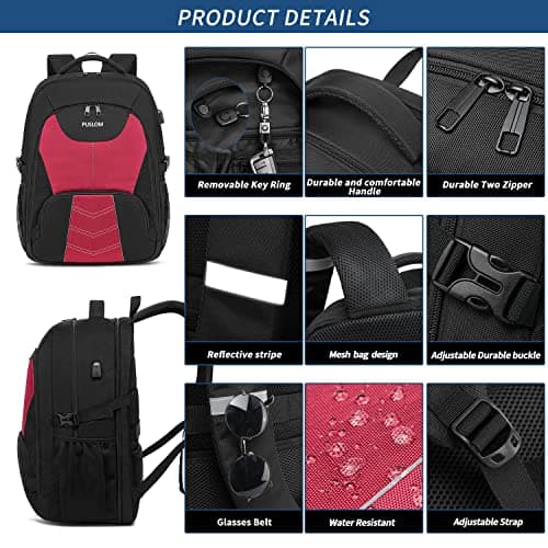 Extra Large Backpack for Women 55L,18.4Inch Travel Laptop Rucksack with USB Charging Port Business Flight Approved Carry On Backpack,TSA Big Capacity Heavy Duty Computer Bag College School Bookbag,Red — view 4