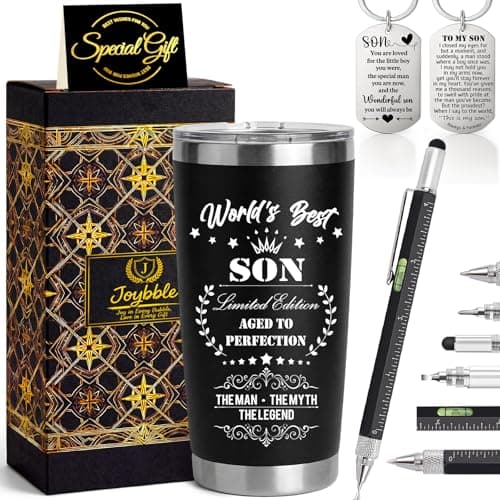 Joybble Gifts for Boys, Funny Son Gifts, Unusual Birthday Gift for Teenage Boys, 20oz Stainless Steel Travel Tumbler Gift Set for Him, Cool 6 in 1 Multitool Pen Gadgets Presents from Dad Mum