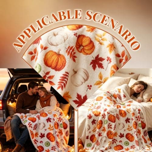 Autumn Decor Pumpkin Print Orange Blanket - Soft Flannel Autumn Blanket — view 2