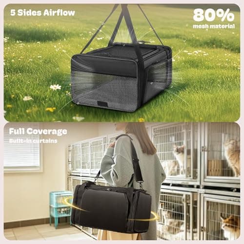 Top and 2 Sides Expandable Large Cat Carrier 18x13.5x9.5, TSA Airline Approved Dog Carriers for Large Dogs, Soft-Sided Pet Carrier with Self-Locking Zippers for Kitten,Rabbit, Puppy, Guinea Pig Black — view 3