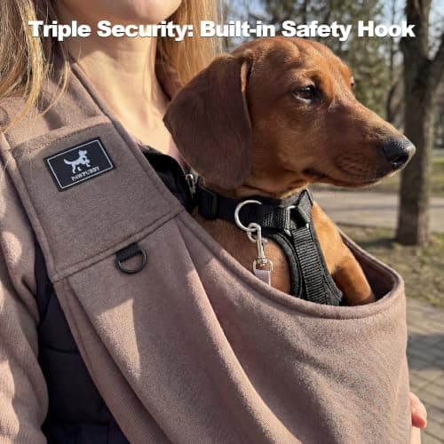 PAWPUBBY Dog Sling Carrier, Wide Padded Shoulder Strap for Extra Comfort, Hands-Free Adjustable Pet Carrier Sling for Small Dogs, Puppies & Cats, Breathable Lightweight for Travel Walking (Caramel, M) — view 6