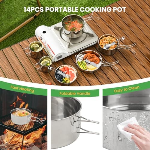 GEEKHOM Stainless Steel Camping Cookware Set - Outdoor Pot and Pan Set with Bonus Cutlery, Storage Bag, Perfect for Hiking, Camping, Backpacking, Picnics — view 4