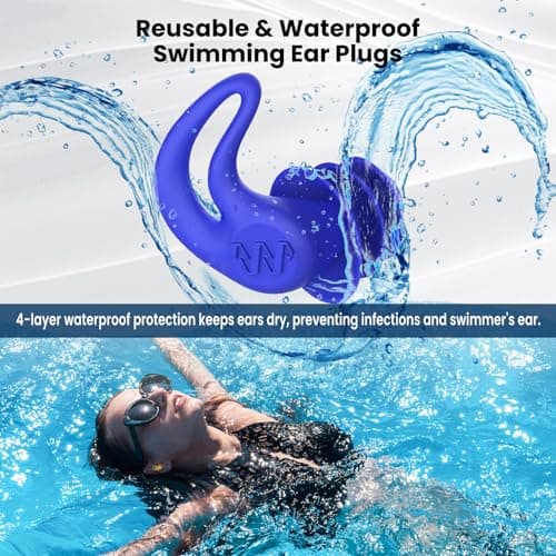 Swimming Ear Plugs Adults,4 Pairs Reusable Silicone Ear Plugs Swimming — view 3