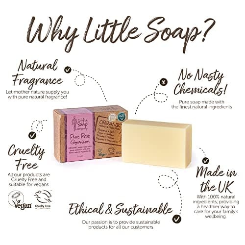 Little Soap Company Organic Soap Bar – Vegan, Cruelty Free, No SLS or Parabens, With Rose Geranium, Natural & Organic Body & Hand Soap (110g) (Pack of 2) — view 5