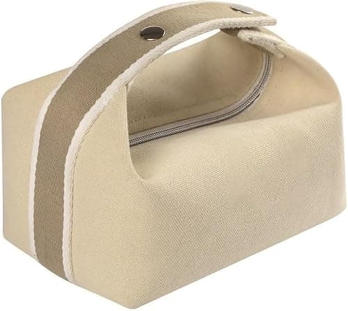 Voddkis Cream Cosmetic Bag - Travel Makeup Bag - Canvas Toiletry Bag - Cosmetic Accessory Organiser with Zip (Off-White)