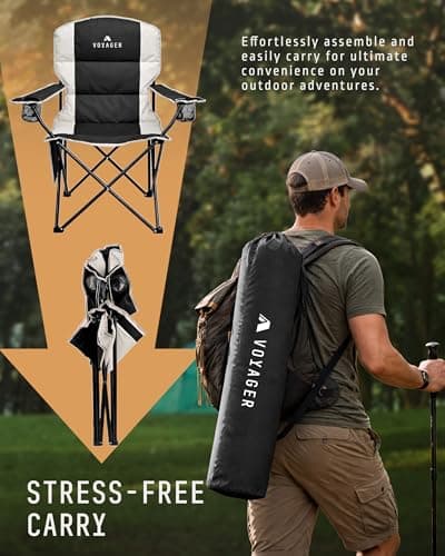 Voyager Folding Camping Chairs 2 Pack with Cooler Bag, Lightweight Q195 Steel Frame, 600D Oxford Fabric, Portable & Comfortable - Black (Black, Padded) — view 5