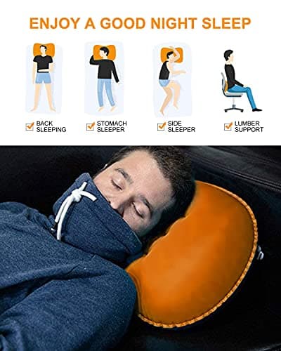 Rantizon Ultralight Camping Pillow, Compressible, Compact,Comfortable, Ergonomic Inflatable Travel Pillow with Storage Bag, for Neck & Lumbar Support for Hiking, Camping, Traveling,3.5 oz,Orange — view 3