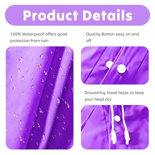 AropaeenGlowry 2pcs Kids Waterproof Rain Poncho with Hood & Sleeves - Reusable EVA Raincoat for Boys Girls, Camping & Travel, Purple — view 4
