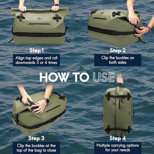 Haimont IPX7 Waterproof Roll-Top Dry Duffel Backpack, Army Green, 60L — view 3